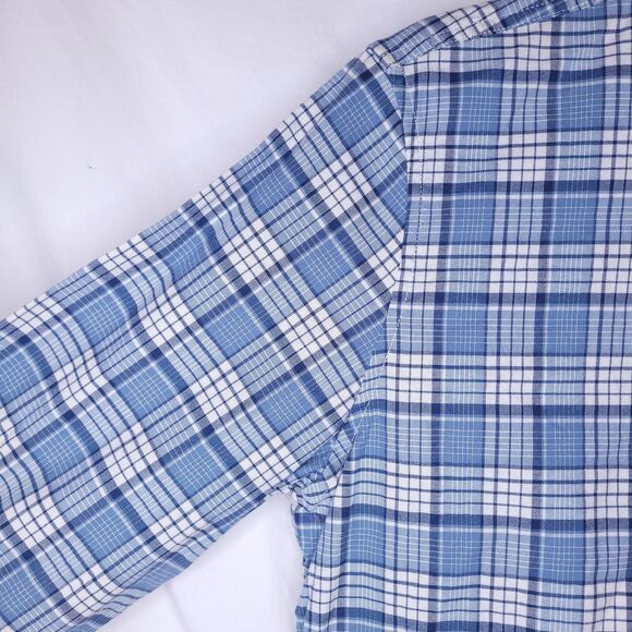 LL Bean Shirt Mens Medium Plaid Blue, White Slightly Fitted Oxford Comfort - Picture 3 of 10